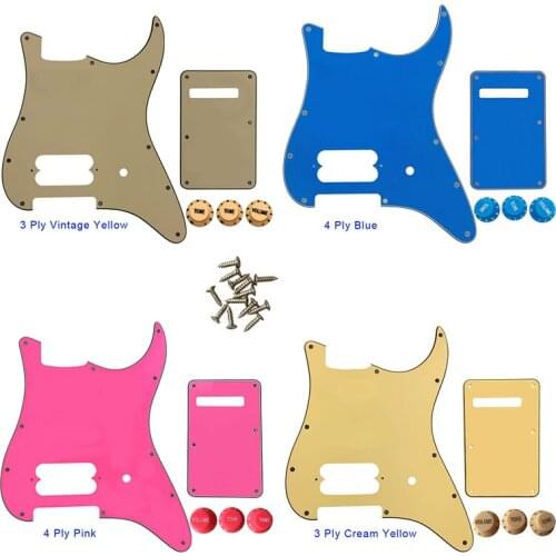 Pleroo Parts - For FD US 72' 11 Screw Hole Standard Strat Player Humbucker H Guitar Pickguard & Back Plate & Control Knob