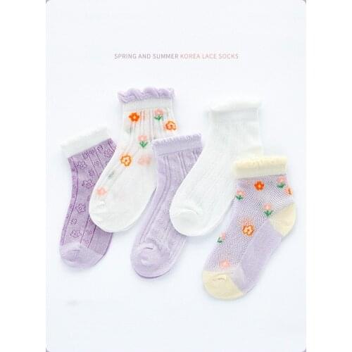 Spring And Autumn Childrens Socks Thin Cotton Girls' Hosiery In Summer 5pcs/Lot