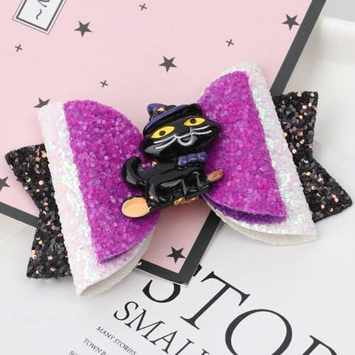 Kids Baby Girls Hair Clips Halloween Headwear Ribbon Hair Bows For Girl Hairpin Pumpkin Bow Hair Clip Party Decor Hair Accessory