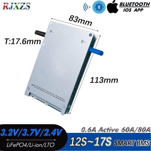 17S 60A/80A Active Smart BMS LiFePO4 Lithium Ion LTO With Android inner Bluetooth-compatitive APP Software