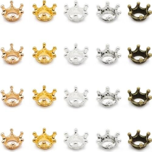 JHNBY 50pcs Alloy Metal Crown Spacer 13*6mm Charms Gold Bronze Loose Beads For Jewelry Making DIY Bracelet Accessories Findings