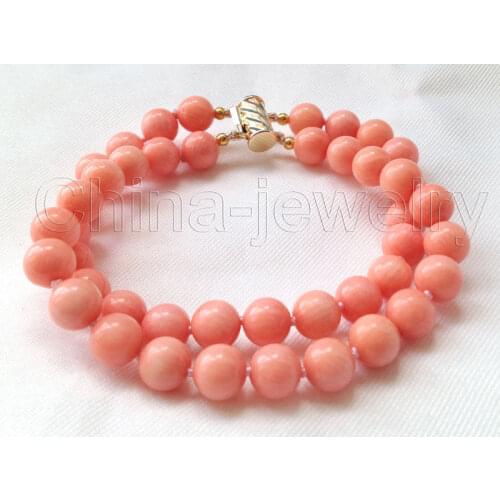 Beautiful 8" 2row 8mm round pink shell pearl bracelet - gold filled clasp e SHIPPING -Top quality free shipping