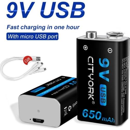 9V Battery 650mAh 9V li-ion Rechargeable Battery Micro USB 9Volt lithium Rechargeable Battery 6F22 9V Batteries For Microphone