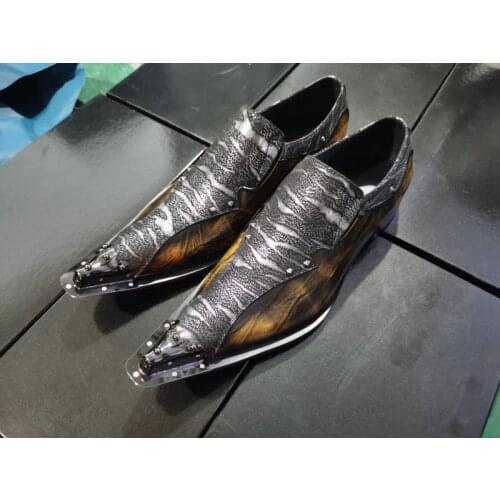 Autumn Casual New Style Mens Classic Fashion Shoes Metal Personality Cowhide Leather Leather Fish Pattern Mens Shoes