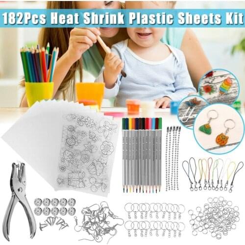 DIY Craft Plastic Heat Shrink Sheets Kit Art Pouch Keychain Making For Kids Have Fun Manual Craft Embossing Tool