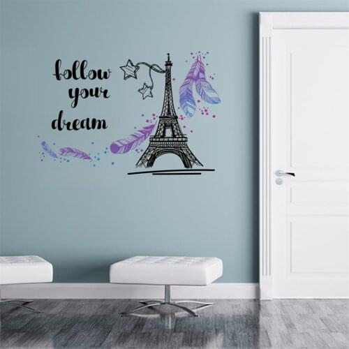 Paris Tower Wall Stickers For Bedroom Quote Follow Your Dream Home Decoration DIY Kids Room Art Decals Background Wallpaper