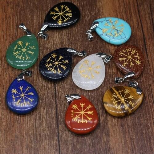 Natural Stones carved Chakra Pendants Reiki amulet Stone Water drop shape Pendant for Jewelry Making DIY Necklaces Accessories