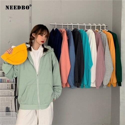 NEEDBO Hooded Sweater Womens Outdoor Jackets Zipper Long Sleeve Coat Female Cardigan Jacket Casual Large Coats Girls Top 2021