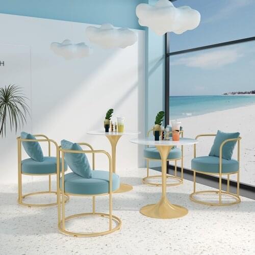 Nordic Modern Minimalist Design Iron Dining Chairs Reception Marble Backrest Sofa Chairs Customizable Coffee Table Chair Set