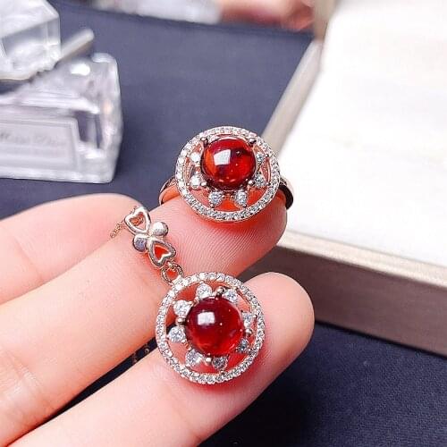New design natural garnet Set Ring Necklace 925 Sterling Silver Butterfly style gift