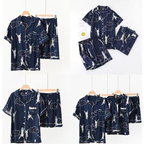 New Summer Cotton Couple Pajamas Suit Ladies Cute Soft Comfortable Short Sleeve Shorts Thin Mens Two-piece Large Size Pajamas