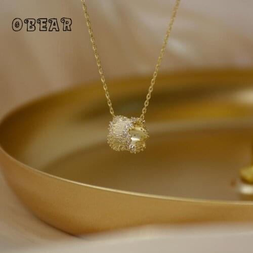 OBEAR Korea 14K Real Gold Ring Geometry Pendant Necklace Woman Romantic Party Birthday Gift Jewelry