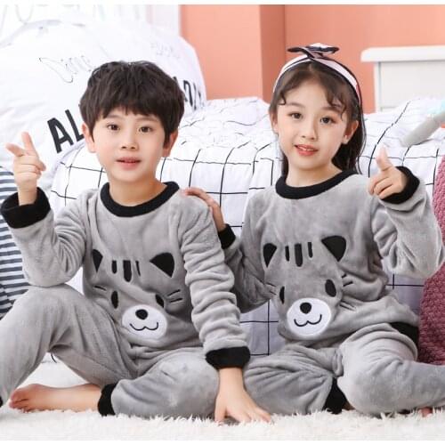 Autumn winter childrens flannel pajamas baby boys girls baby thick rabbit bunny tiger cute soft sets teen boy child fleece sets