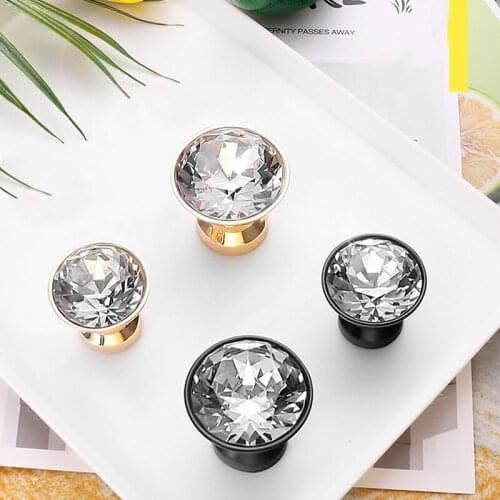 Crystal Glass Furniture Drawer Single Knob Transparent Gold Black Cabinet Kitchen Cupboard Wardrobe Closet Door Pull Handle