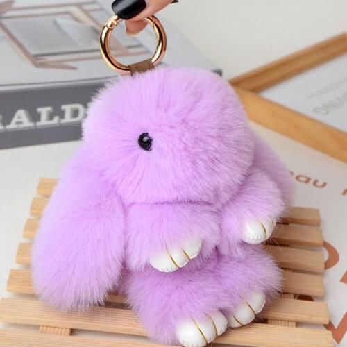 Fluffy Faux Rex Rabbit Fur Keychain Pompom Bunny Keyring Women Trinket Hare Car Key Ring Holder Dolls Bag Charms Jewelry Gift