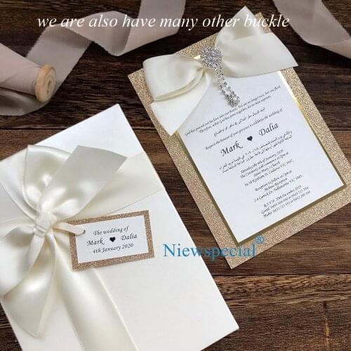 Luxury Handmade DIY Wedding Cards with champagne Gold glitter with outer box