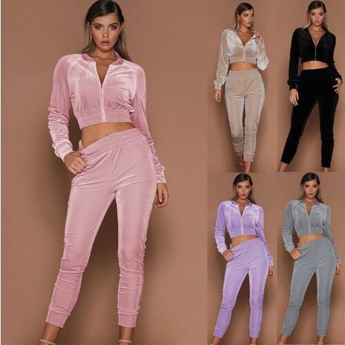 Spring Autumn Fashion Sweatpants Womens Sets Long Sleevve Zipper Crop Tops Tops High Waist Pants Lady Two-piece Suit Plus Size