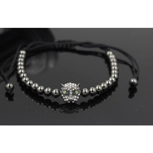 Xg2 gold silver micro pave cz zircon cubic zirconia Bracelet adjusted nature stone bead leopard Punk Charm Bangles