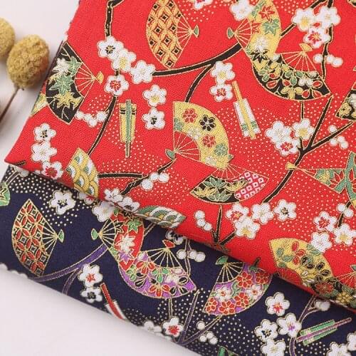 Japanese Bronzing Red Navy Blue Cotton Fabric For Sewing Kimono Dolls & Bags Needlework Patchwork Cloth