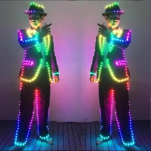 Colorful LED Suit For Dance Performace LED Stage Clothes Luminous Glowing Suits RGB LED Costume