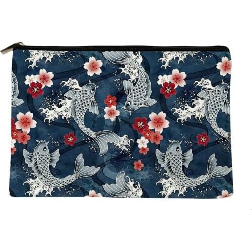 Women Koi sakura blossom Printed Make up bag Fashion Women Cosmetics Organizer Bag for Travel Colorful Storage Bag for Lady Bag