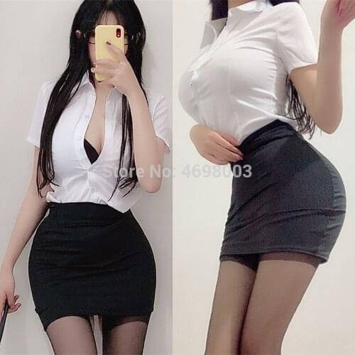 Miss Secretary Costume Sexy Women Teacher Cosplay Mini Skirt Secretary Office Uniform Roleplaying Blouse Outfit Themed Dress