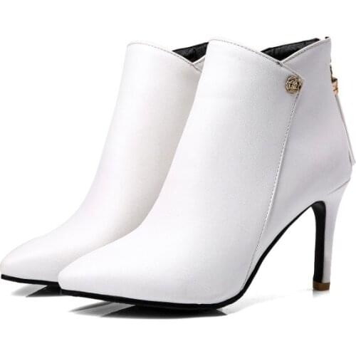 Big Size 9 10 11-16 boots women shoes ankle boots for women ladies boots Rear zipper tassel diamond metal trim