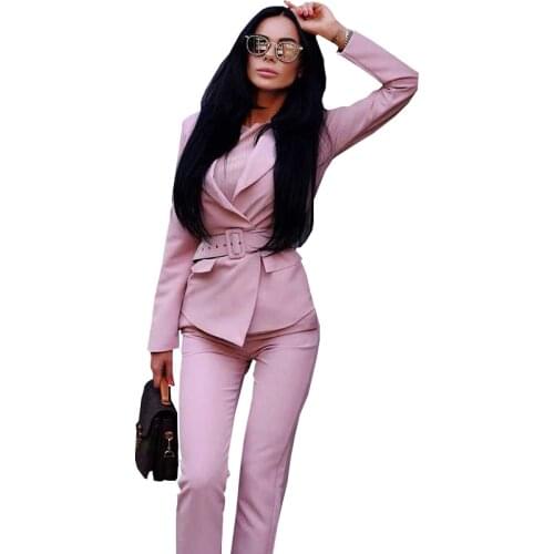 TAOVK Women Blazers Pants Suits Elegant Slim Long Sleeve Sashes Jacket and Trousers Office Ladies Work Wear Sets