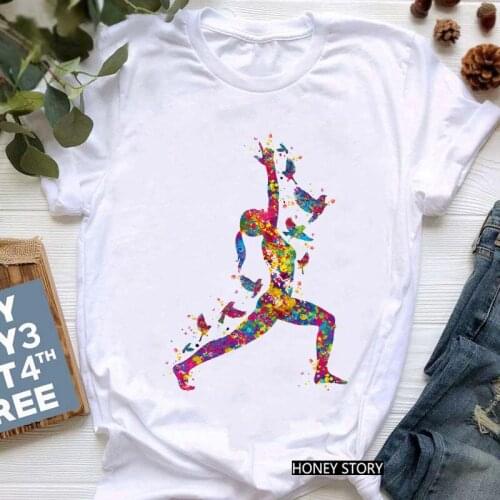 ZOGANK New Arrival Tshirt Women Watercolor Bird Gymnastics Art Print T Shirt Femme Harajuku Kawaii Clothes Female T-Shirt