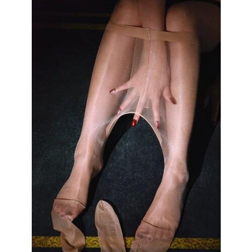 0D Ultra Thin Sexy Men Oil Shiny Sockings Glossy U Convex Pouch Tight JJ Close Sleeve COCKring Shaping Open Crotch Pantyhose