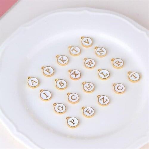 10 Pieces Alloy Double-Sided Dripping White 26 English Letters Round Jewelry DIY Hand-Made Earrings Earrings Material Pendant