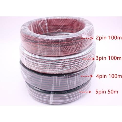 100m/50m LED Cable Extension Wire Cord Connector 22AWG 2Pins 3Pins 4 Pins 5Pins for RGB RGBW Single Color LED Strips
