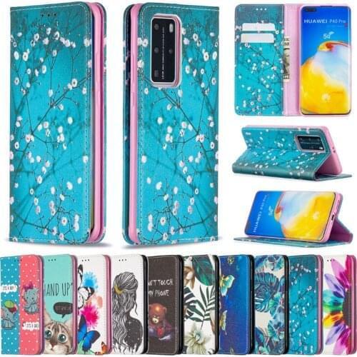 100pcs/lot Automatic Magnetic Printed Flip Leather Phone Case For Huawei P40 Lite P40 Pro P Smart Z Y9 Prime 2019 Card Slots