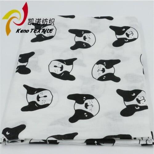 2m/lot Print Fabric Cotton 100% Kid Gauze Cartoon Fabric Black White Dog Animal Puppy Baby Sleeping Bag Art Sewing DIY Apparel