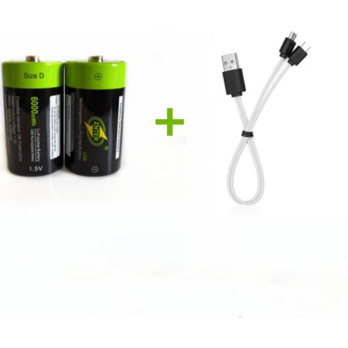 2PCS ZNTER 1.5V 4000mAh USB rechargeable battery D polymer lithium battery +1PCS 2 in 1 Micro USB charging cable