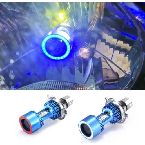 30W HS1 P43T H4 Car Headlight Angel Eye Blue 3200lm LED Hi-low Beam Plug&play Motorcycle Light Auto Scooter White 6000K 12/24V