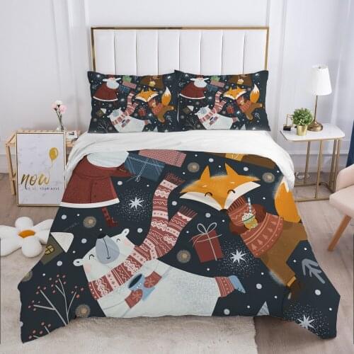 CartoonChristmas Childrens Bedding set for kids baby Duvet cover set pillow case Bed linens Quilt cover Bed set Single fox