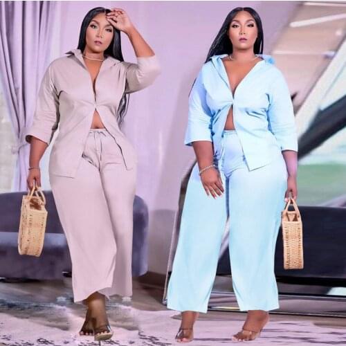 European and American Fashion Womens Autumn and Summer New Style Xl Solid Color Four-Sided Stretch Fabric Two-Piece Suit