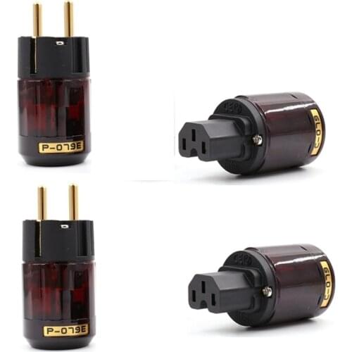 Hi End Pair P-079E+C079 24K Gold-Plated EU Power Plug Ac Audio Power Cord Plugs(2Pair)