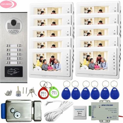 Residential Security Intercom Video Doorbell Outdoor Intercom 10 Buttons Door Phone System + Electronic Door Lock House Intercom
