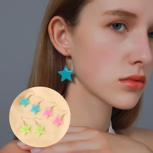 Candy Color Five-pointed Star Earrings Simple Design New Trendy Fluorescent Star Earrings Vitality Girl Earrings Female