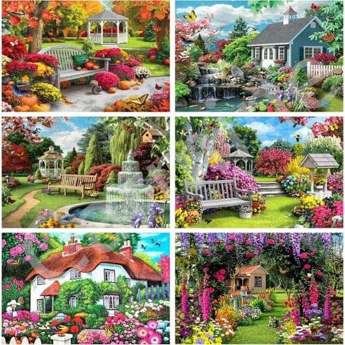 5D DIY Diamond Painting Garden Scenery Embroidery Cross Stitch Mosaic Art Full Layout Full Round&Square Drill Home Decoration