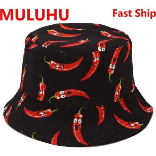 Chapeau Creative Vegetable Chili Pattern Men Women Cotton Double-Sided Cap Summer Panama Fashion Fold Sun Fishing Fisherman Hats