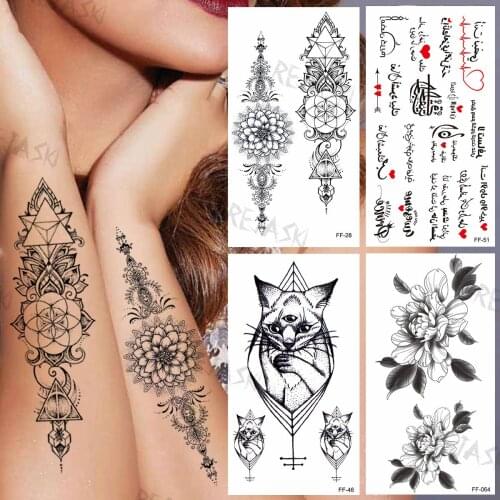 Creative Mandala Temporary Tattoos For Women Girls Realistic Cat Dahlia ECG Fake Tattoo Sticker Arm Back Tatoos Wedding