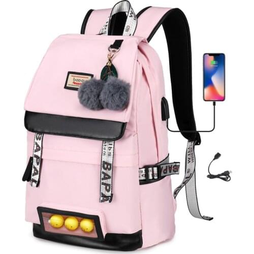 New Korean Cute USB Boys Girls Kids Book Bags Teenagers Student Schoolbags Women Men Laptop Travel Backpack