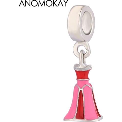 European & American Trendy Cute Pink Dress Princess Charm fit Bracelets & Bangles Red Enamel Pendant Beads for Women Girl DIY