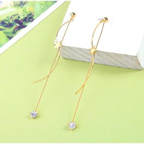 Bulk Price Trendy Star Flexural Brass Strands Drop Earrings For Women Green Zircon Pendant Earrings Fashion Jewelry