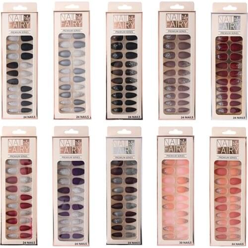 24Pcs/Set Full Cover False Nail Tips Set Shiny Matte Nail Tips With Designs Reusable Press On Nails Art Fake Extension Tips