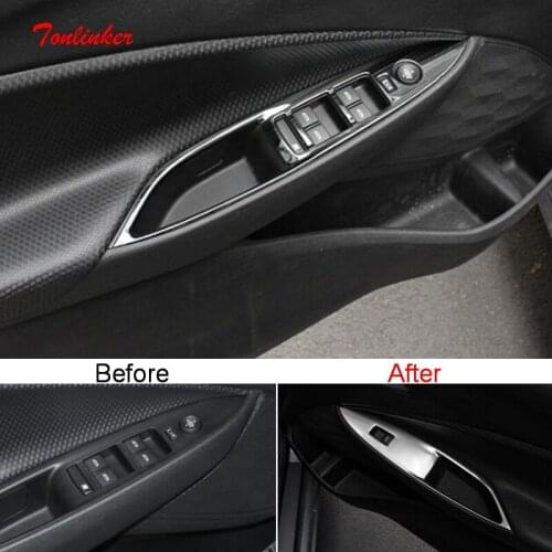 Tonlinker Interior Windows Control Panel Cover Stickers for Chevrolet ONIX 2020 Car Styling 4 PCS Stainless steel Cover stickers