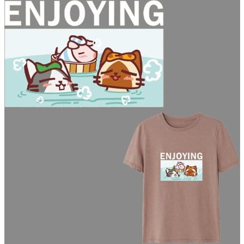 Lovely Enjoying Swimming Cats Kids Clothes Patches Stickers Iron-on Heat Transfers DIY Appliqued Parches for Baby Tops Dress